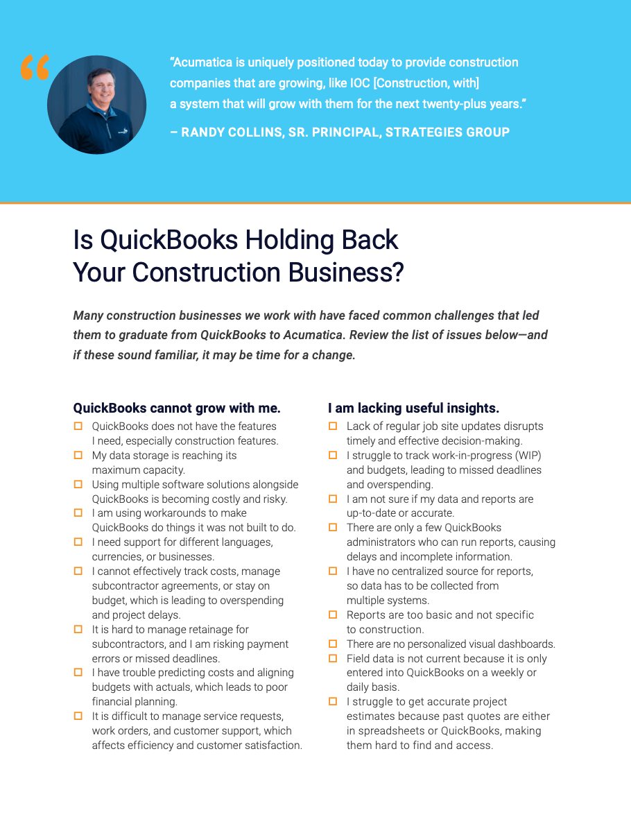 Migration Guide for Construction Businesses Considering a Switch from QuickBooks to Acumatica, page 2